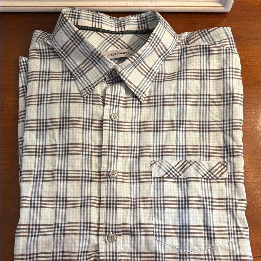 James Campbell Men's Checkered Shirt - Brown and Blue XL